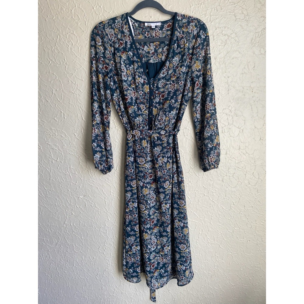 DR2 Anthropologie Womens Floral Boho Peasant Prairie Tie Back Midi Dress Sz XS